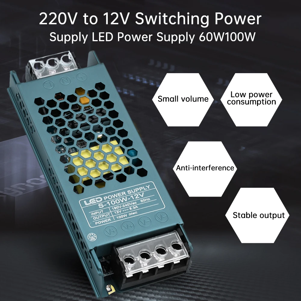 หม้อแปลงไฟ LED บางพิเศษตัวแปลงไฟ DC 12V 60W 100W