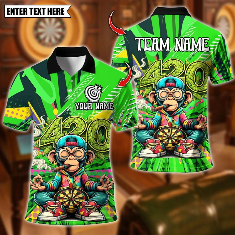Fashion Monkey Graphic Darts Polo Shirts For Men Personalization Name Team Name 3D Printed Polo Shirt Loose Streetwear Tees Tops