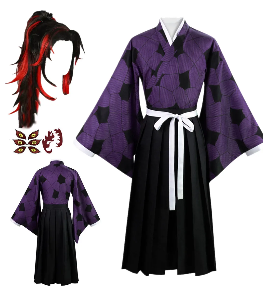 

US size Men's Kokushibo Cosplay Purple Kimono Outfit Party Halloween Costume