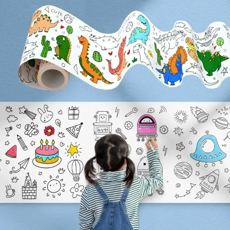300CM DIY 드로잉 롤 스티커 색상 채우기 종이 낙서 스크롤 색칠 롤 어린이 DIY 그림 교육 장난감 어린이를위한