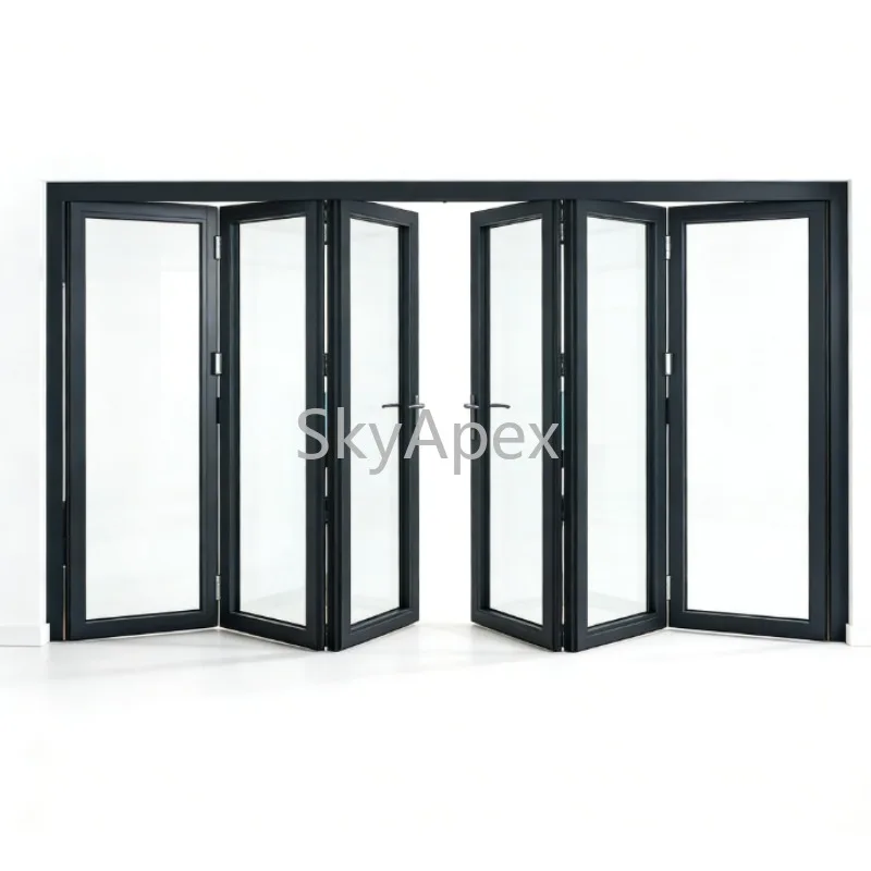 Wholesale Aluminium Folding Glass Wall Exterior Patio High Track Bifold Accordion Door Windproof Waterproof  Thermal Ins Durable