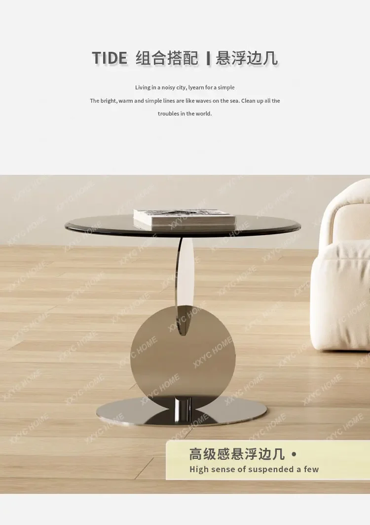 YYJ Minimal Suspended Coffee Table Tempered Glass Cream Wind Large Living Room Surprise Quiet Wind Tea Side Table Combination De
