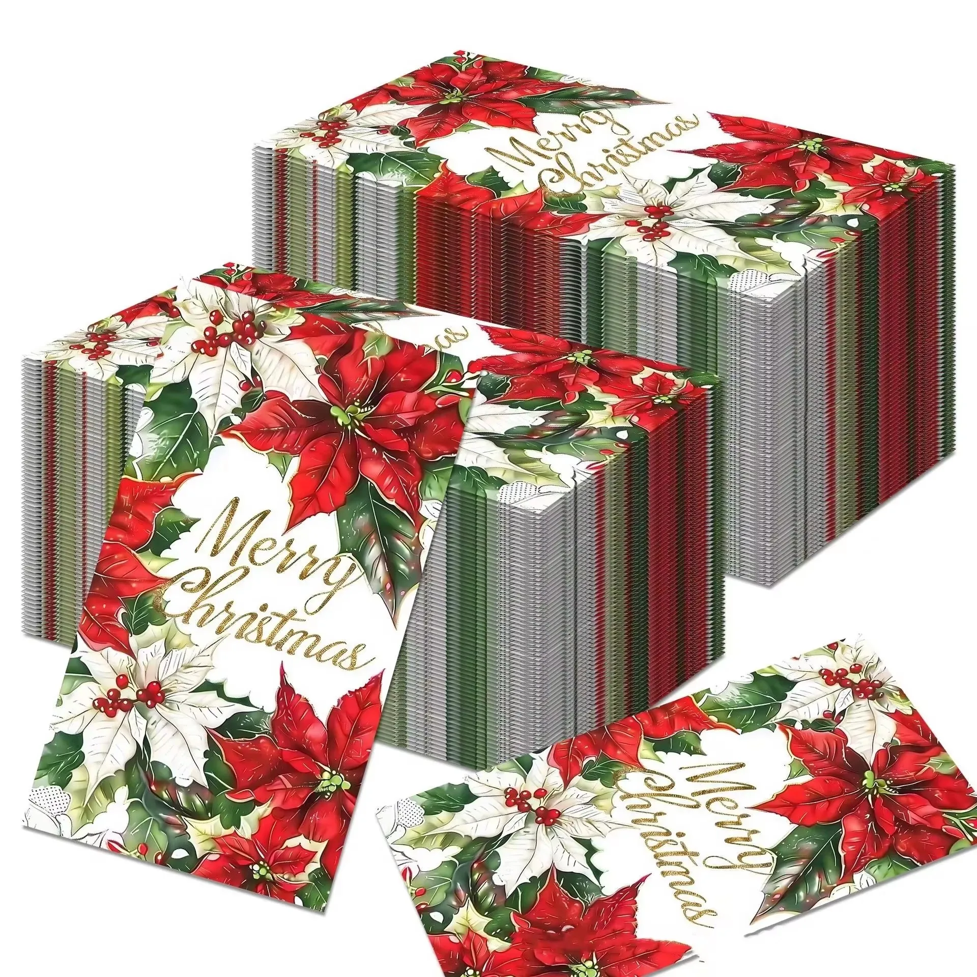 20 قطعة عيد الميلاد المناديل الورقية 34x40 سنتيمتر المتاح البونسيتة ندفة الثلج الزنجبيل رجل عشاء مناشف اليد لعيد الميلاد ديكور الحفلات