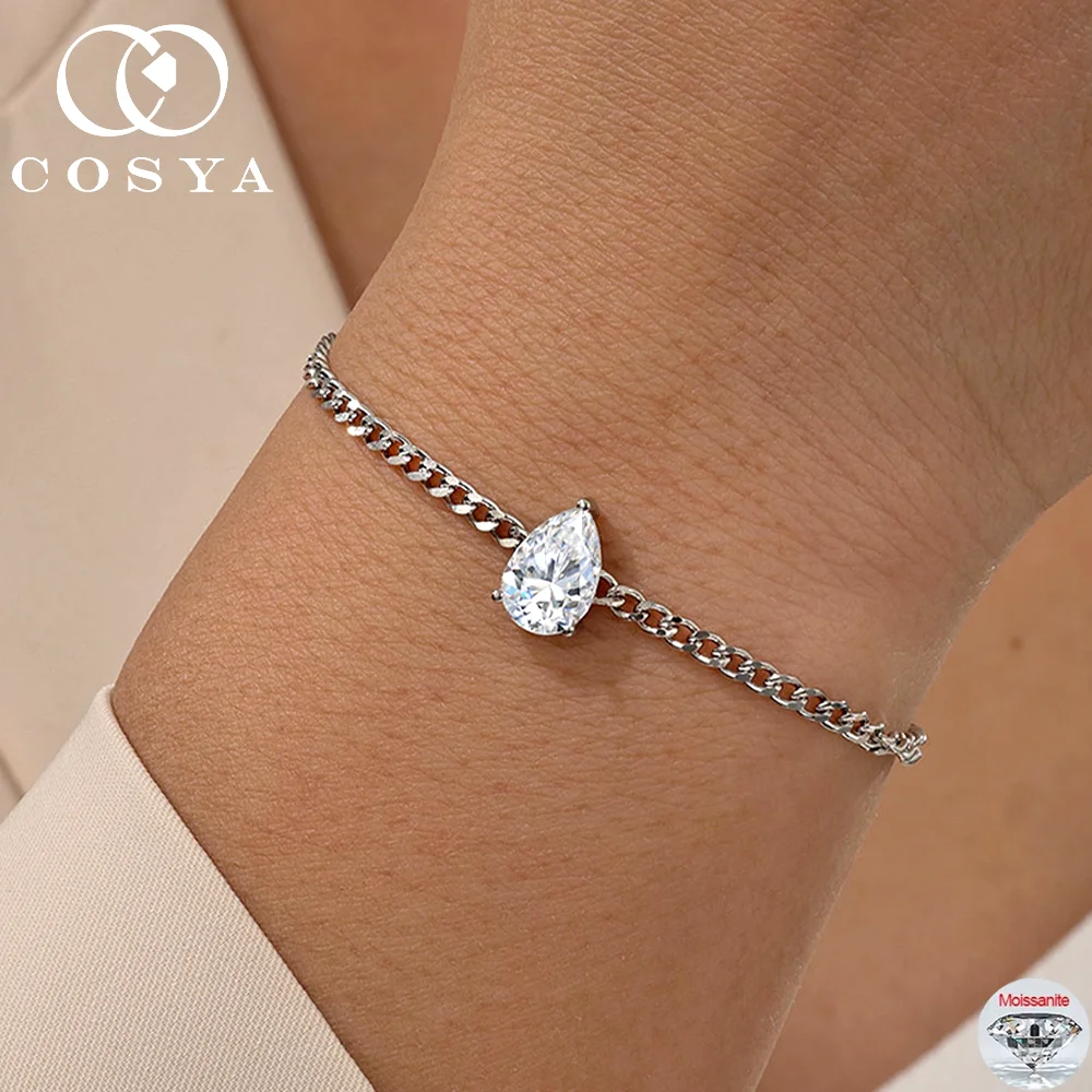 

Браслеты COSYA 1-3CT с настоящим муассанитом, 100% серебро S925, разнообразные формы, цепочка в форме капли, изысканные украшения для женщин