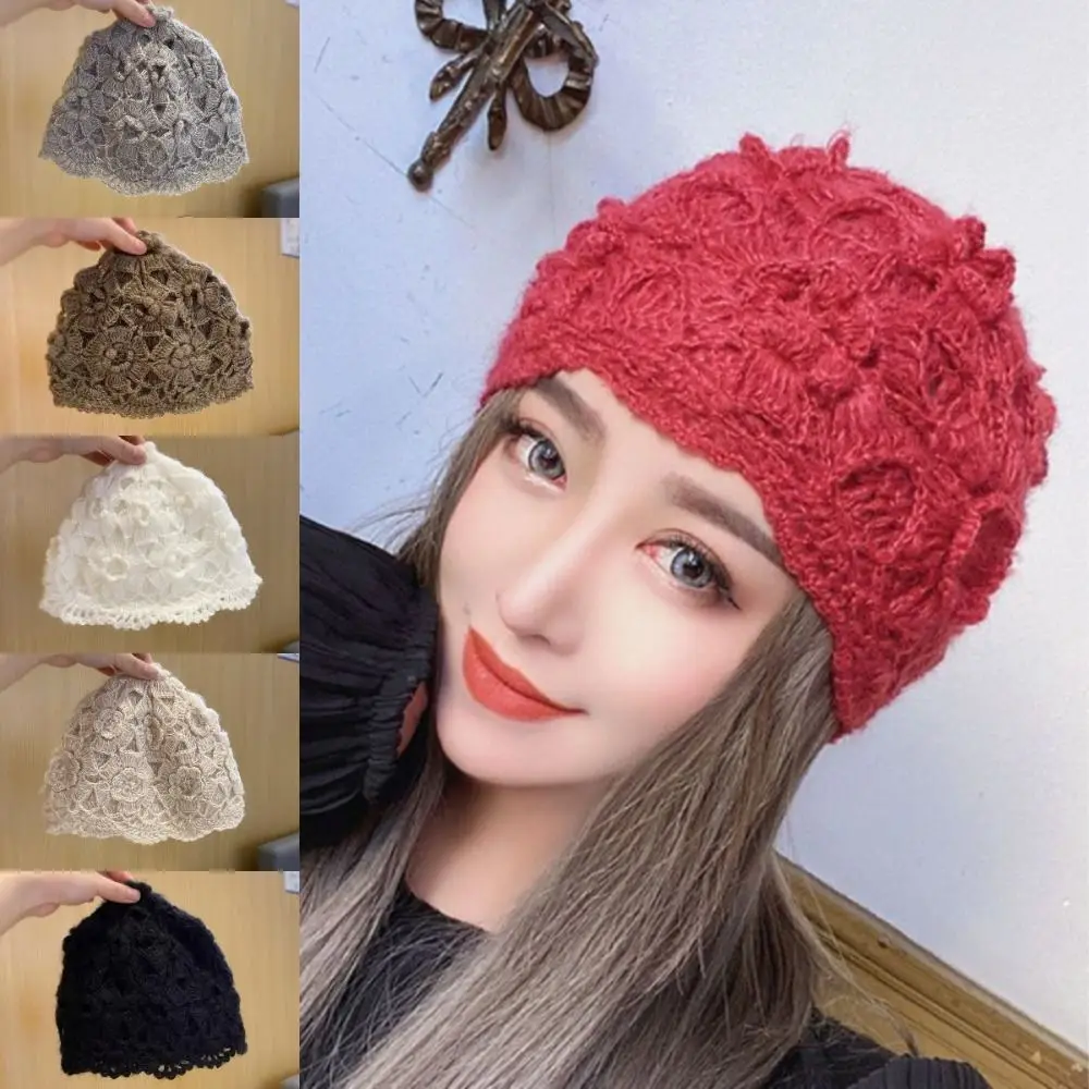 Practical Double-layer Hooked Flower Toe Cap Handmade Breathable Knitted Hat Gauze Towel Retro Brimless Cap Women