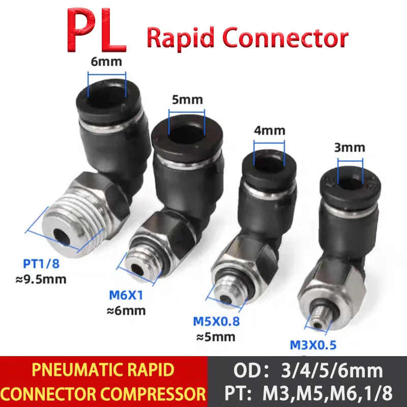 

1 pcs Pneumatic Fittings Mini Quick Connector PL Elbow Male Thread M3 M5 M6 Connect Hose OD 3mm 4mm 5 6mm Push In Air Water Pipe