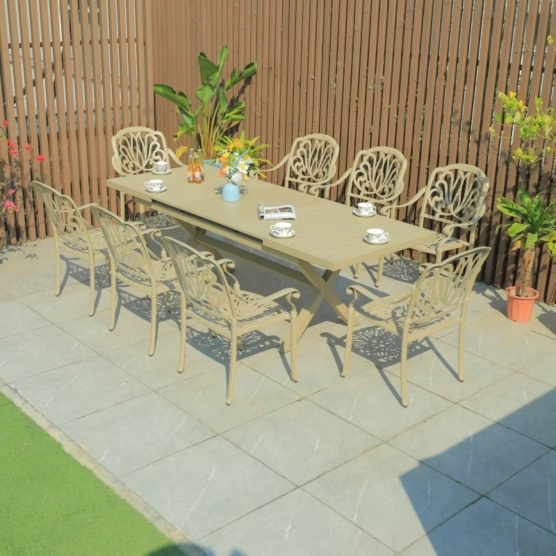 Outdoor casual dining chair courtyard aluminum alloy long table, open-air waterproof table and chair combination