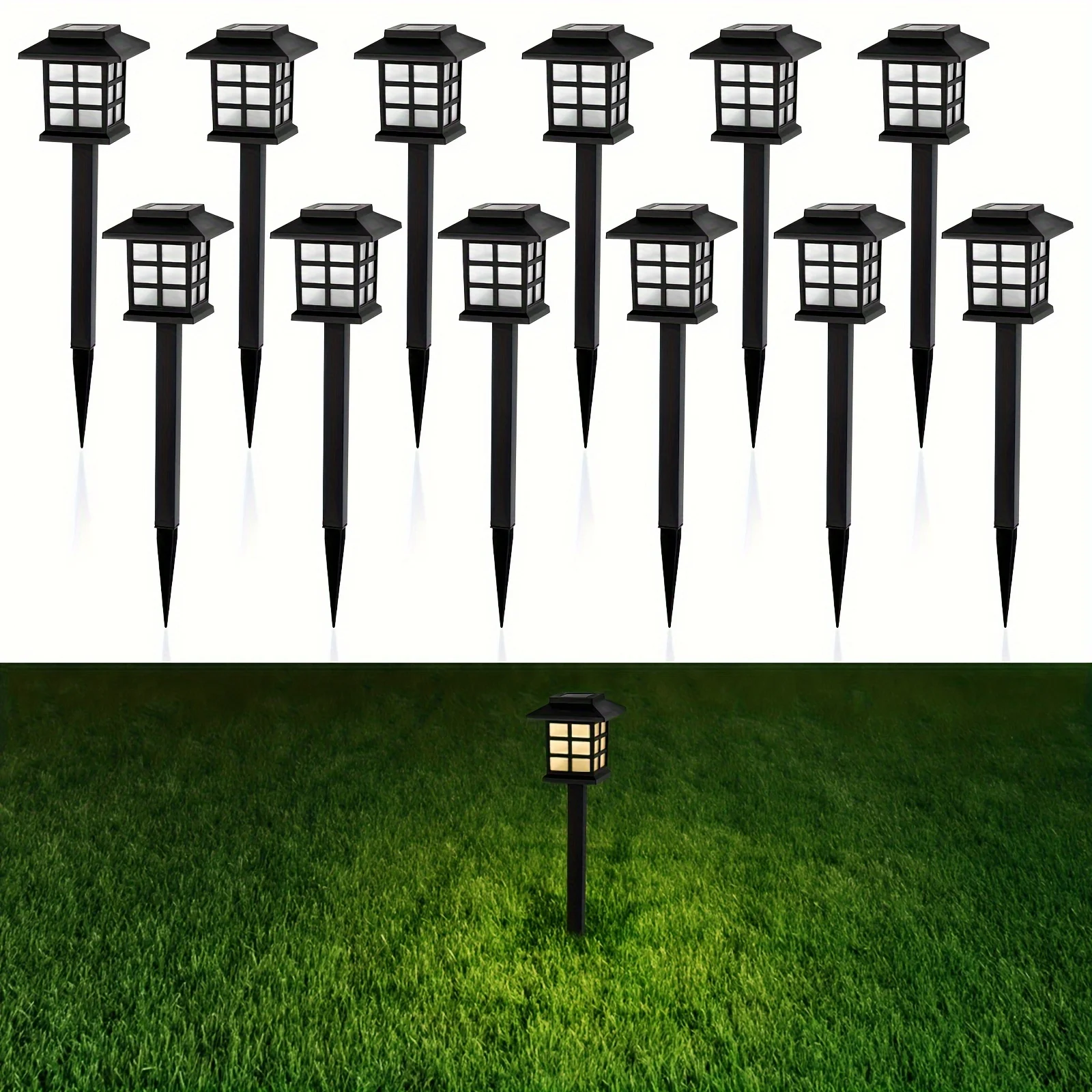 12 Pack LED Solar Outdoor Lights Pathway Waterproof Lighting Garden Lights Yard, Warm Lightt/White Light