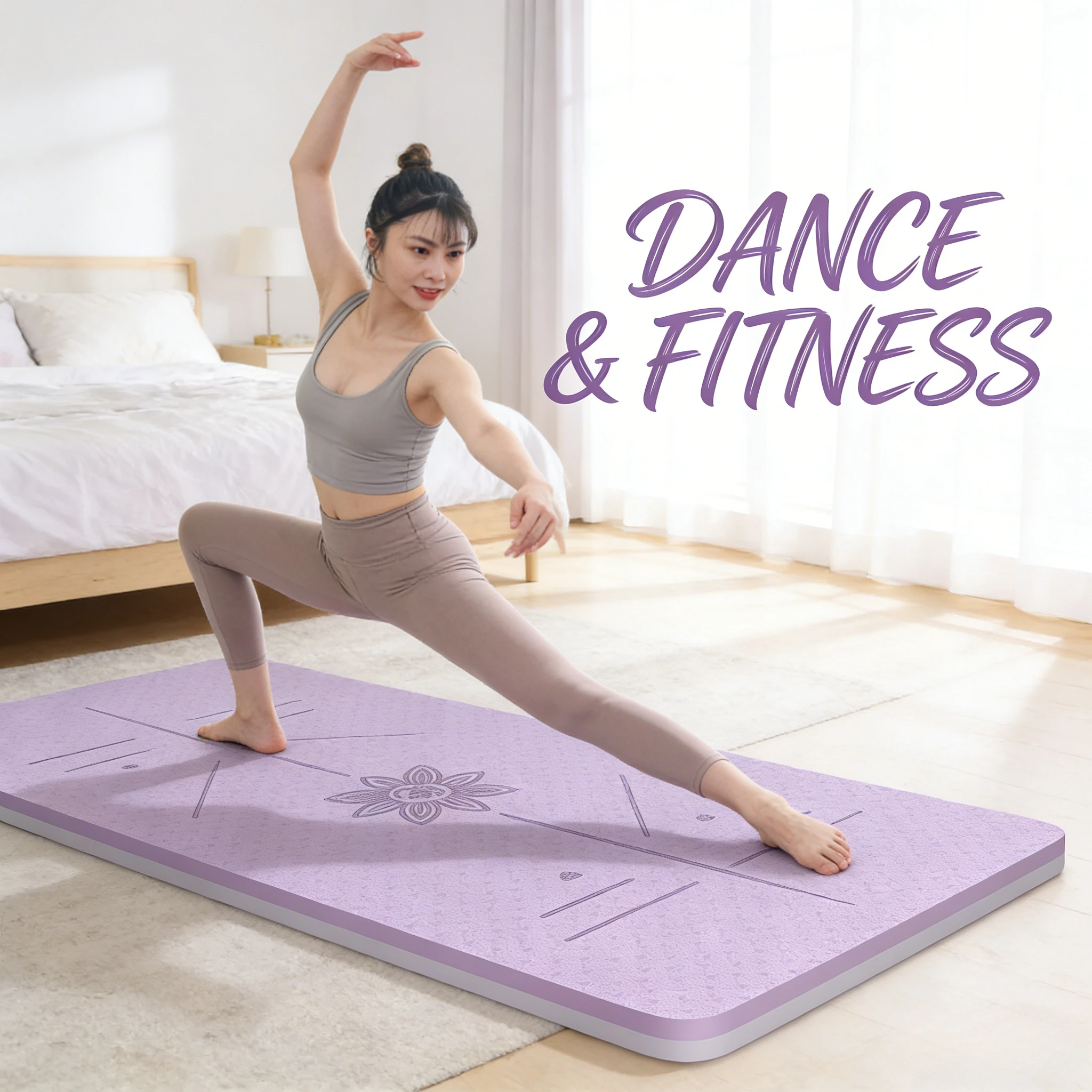 Tapete de Fitness TPE Largo e Grosso 2026 de 80cm Antiderrapante para Yoga, Treino em Casa, Pular Corda, Dança e Proteção de Piso