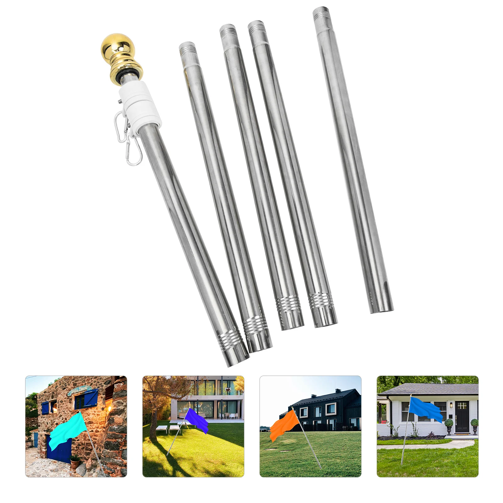 Stainless Steel Flagpole Rotatable Flag Pole 190cm Dechtable Flagpole Kit Rustproof Durable Flag Pole For Garden Outdoor Decor