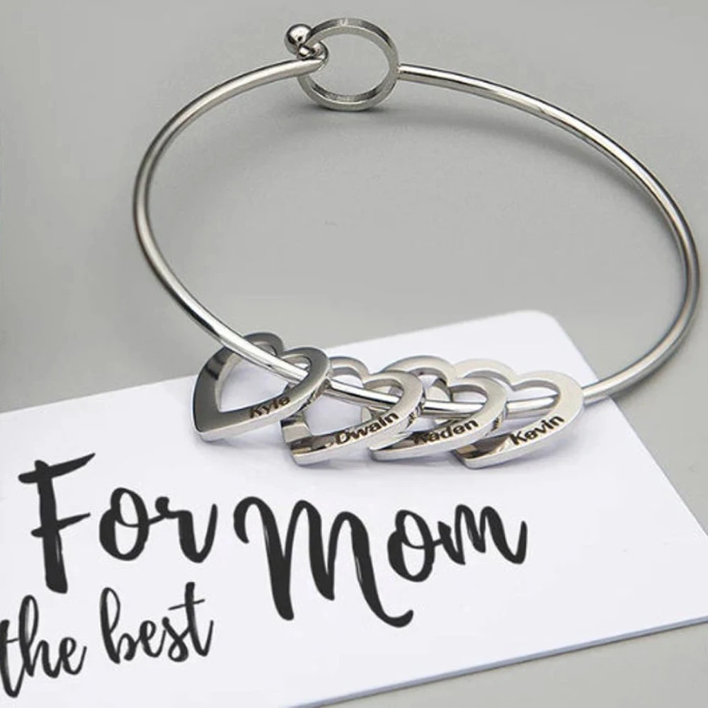 Custom Name Love Bangle Personalised Engraved Family Name Pendant  Luxury Creative Adjustable Bracelet Women\'s Jewelry Gifts