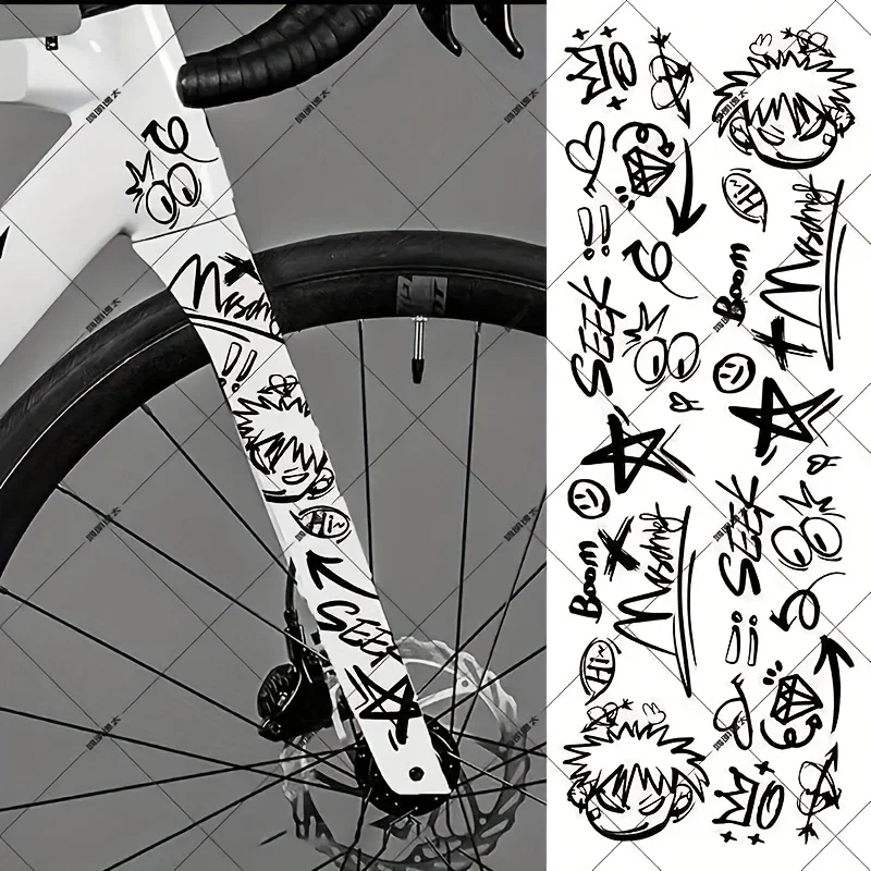 1SET Multi-Style Fahrradrahmen-Dekor-Aufkleber-Set, wasserdichter Vinyl-Aufkleber mit Graffiti-, Kuh- und Cartoon-Mustern