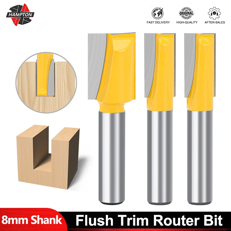 

HAMPTON Milling Cutter 8mm Shank Flush Trim Router Bit 8/9.5/12/16mm Diameter 2 Flute Straight Router Bit For Woodworking Tool