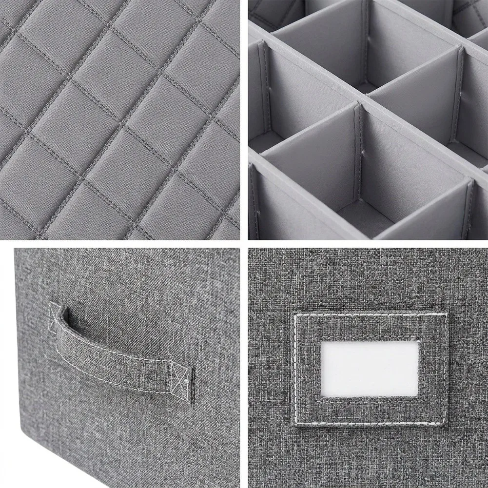 Grey Hard Shell Stackable Wine Glass Storage Box With Dividers Holds 12 Stemware Carrying Case For Home Bar Party Organization