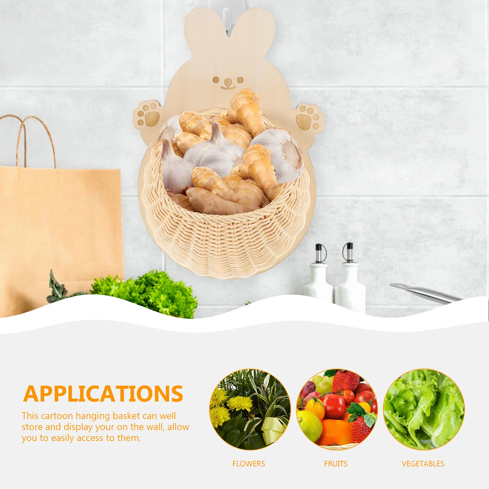 

Wall-Mounted Fruit Basket Woven Hanging Kitchen Storage Rattan Wall Hanging Basket Vegetable Fruit Hammock Decor