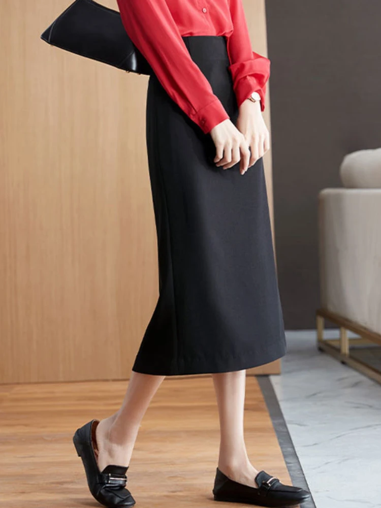 

Однотонные юбки-миди трапециевидной формы, женские офисные женские юбки для отдыха, новые весенние дизайнерские модные корейские стильные элегантные нежные универсальные