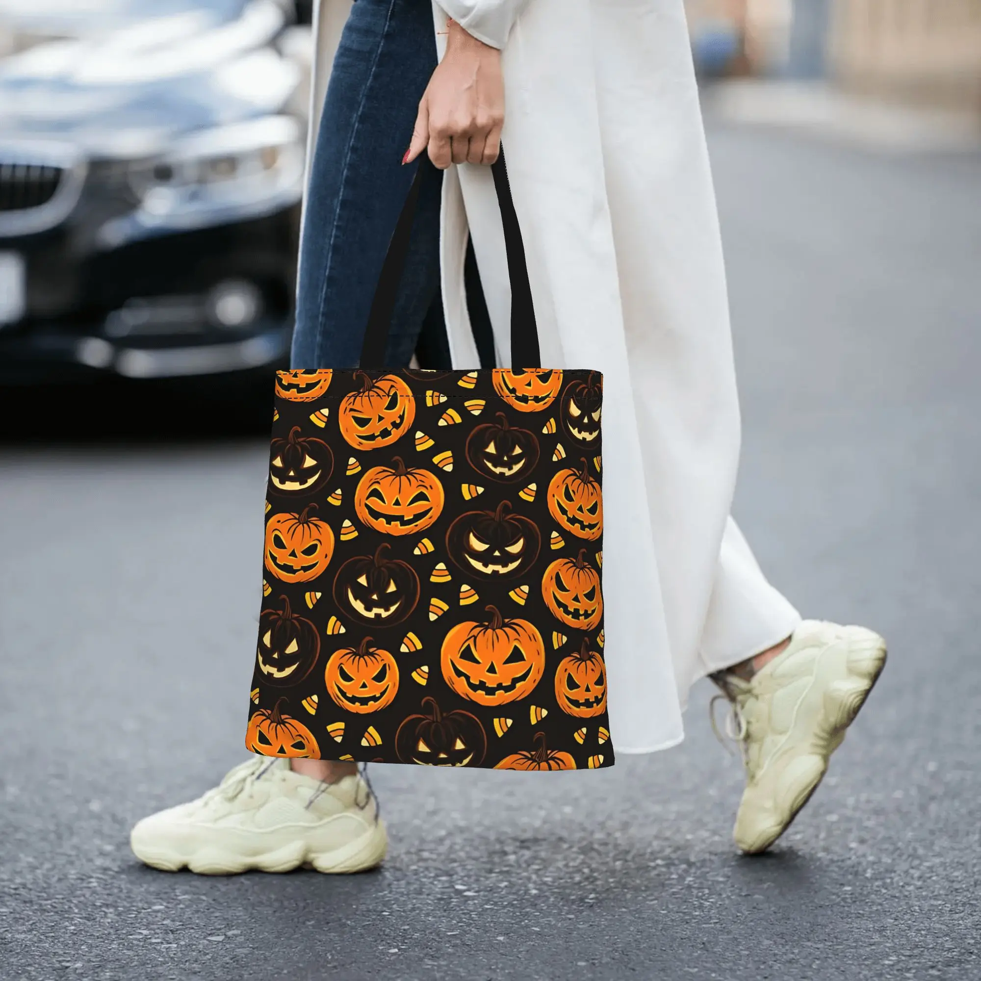 Customized Halloween Theme Women's Bag Shopping Bag Reusable Double Sided Canvas Tote Bag Shoulder  Handbag Its bags