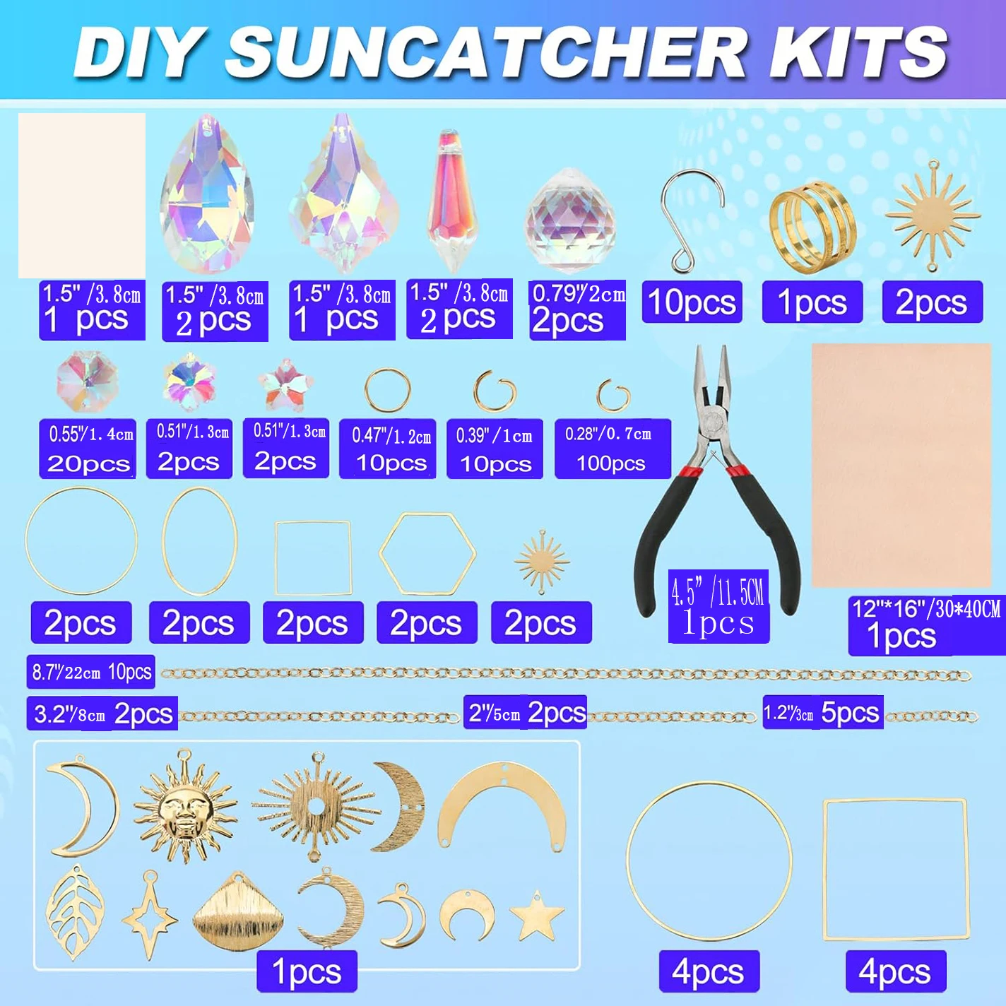 DIY Suncatcher Making Kits Colorful Suncatcher Crystals Supplies for Adults 200pcs DIY Suncatcher Prism Kit for Indoor Outdoor