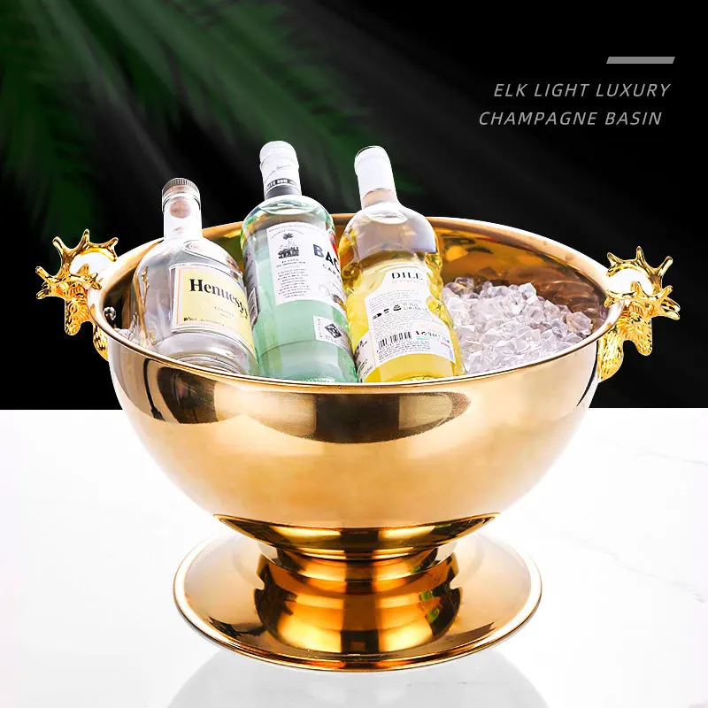 

Creative Stainless Steel Deer Head Design Champagne Basin Ice Wine Bucket For Home Party Bar Nightclub Decor Gold Silver