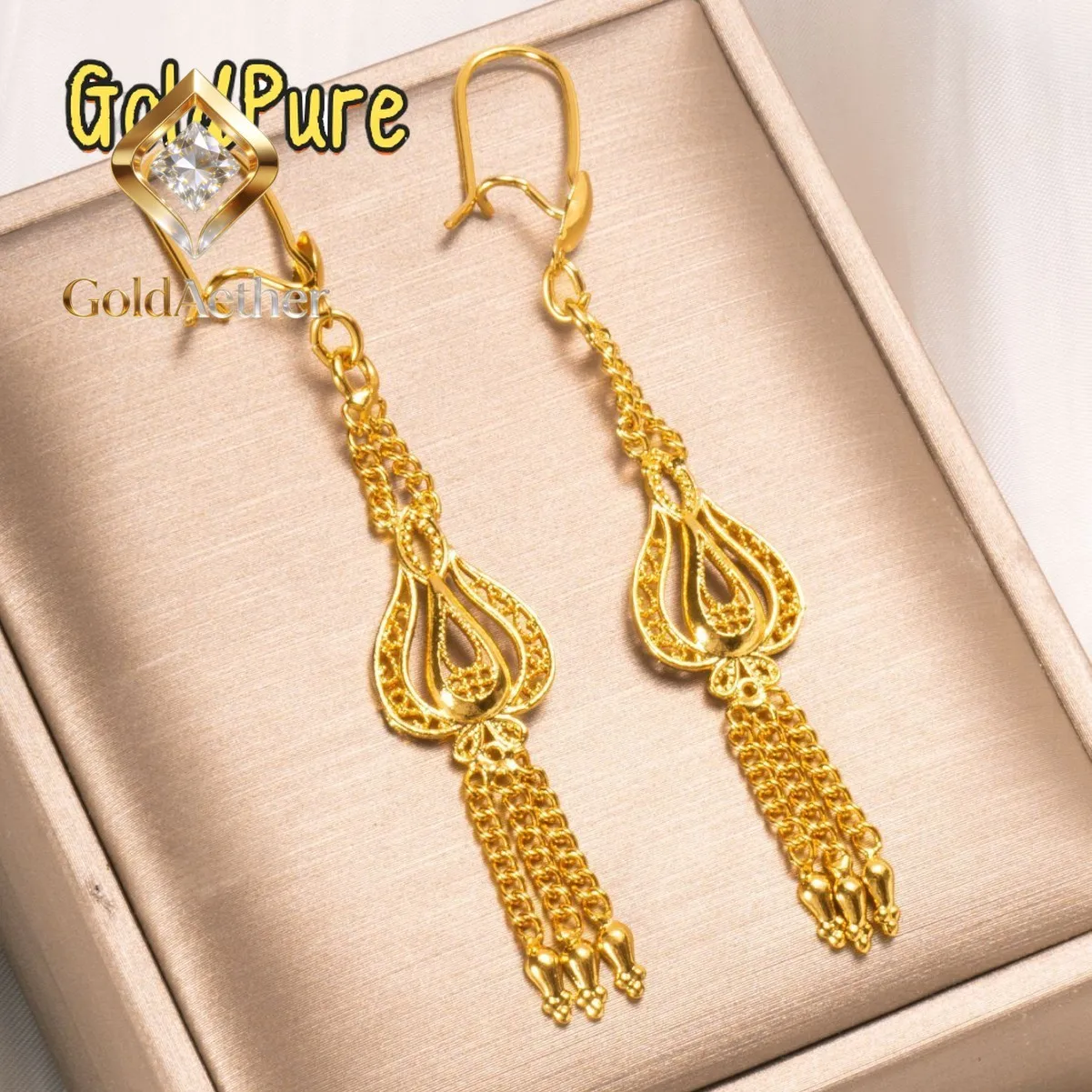 

GoldAether 9999 24K Real Gold Earrings High-end Niche Earrings Women's Tassel Earringsgift
