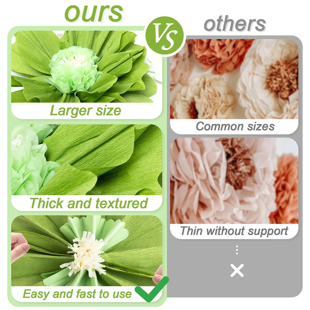 8 Stück Riesige Seidenpapier-Blumen Große Krepppapier-Blumen Dekorationen für Zuhause Muttertag Geburtstag Hochzeit Blumen-Hintergründe – Detail 12