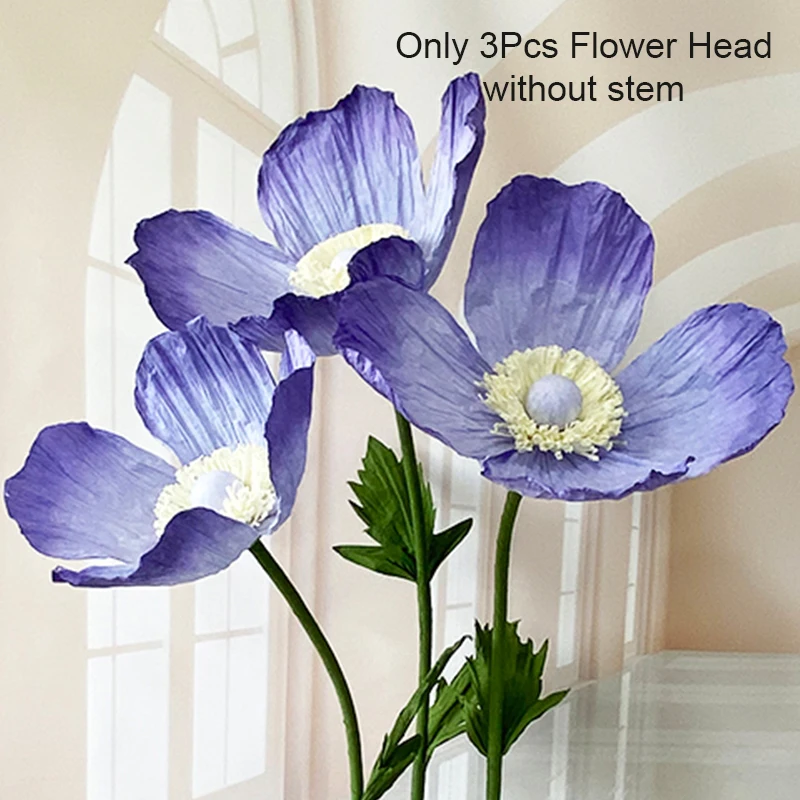 

Artificial Poppy Paper Flower Head Wedding Road Leads Mariage Event decor poppy flower Party Backdrop Decor Window Layout 3Pcset