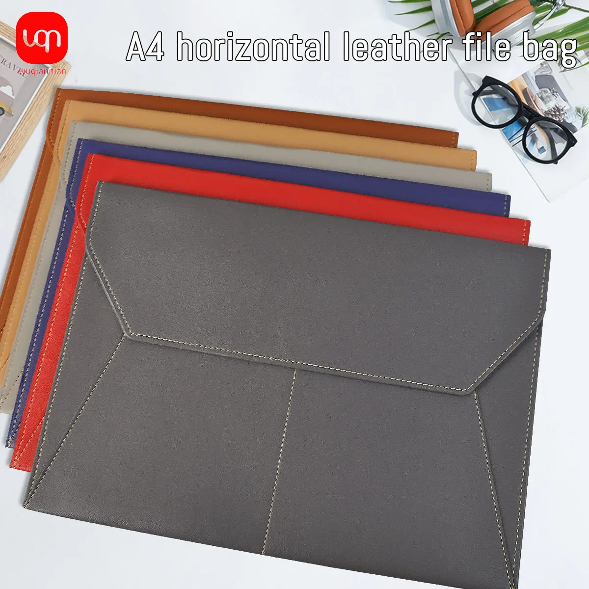 

A4-6 Folder PU Leather Document Storage Folder Waterproof Briefcase Envelope Folder Magnetic Closure Stationery