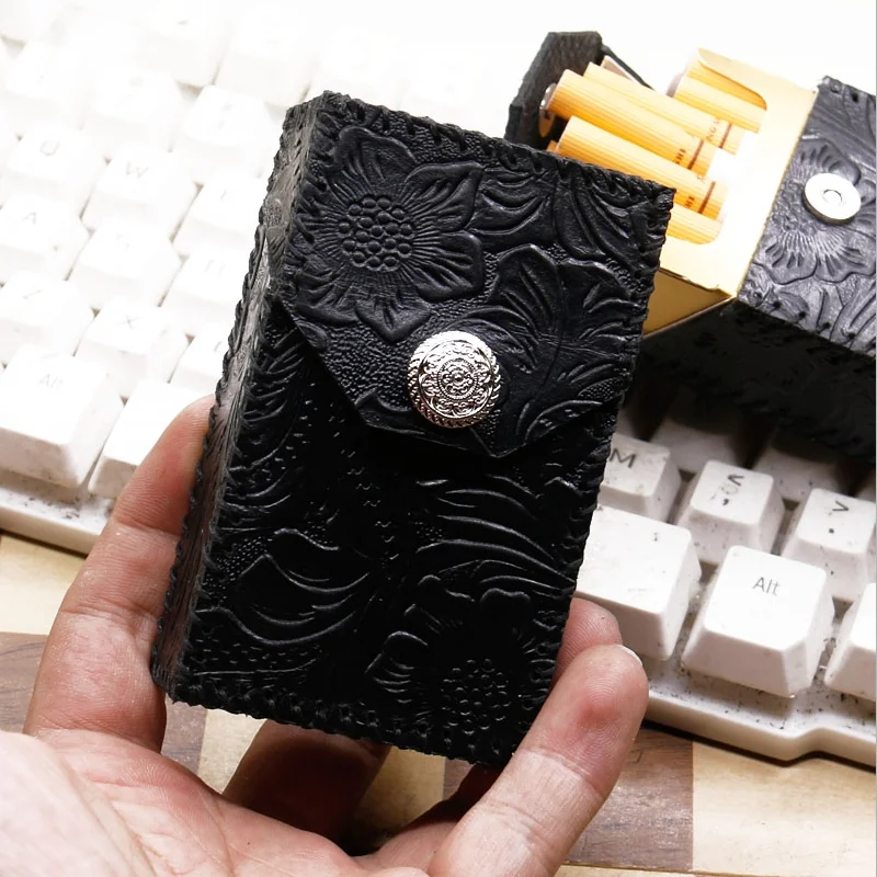 Handmade Tang Grass Leather Cigarette Case Cowhide for 20 Sticks Smoking Box Tobacco Storage Protective Cover Men's Gift