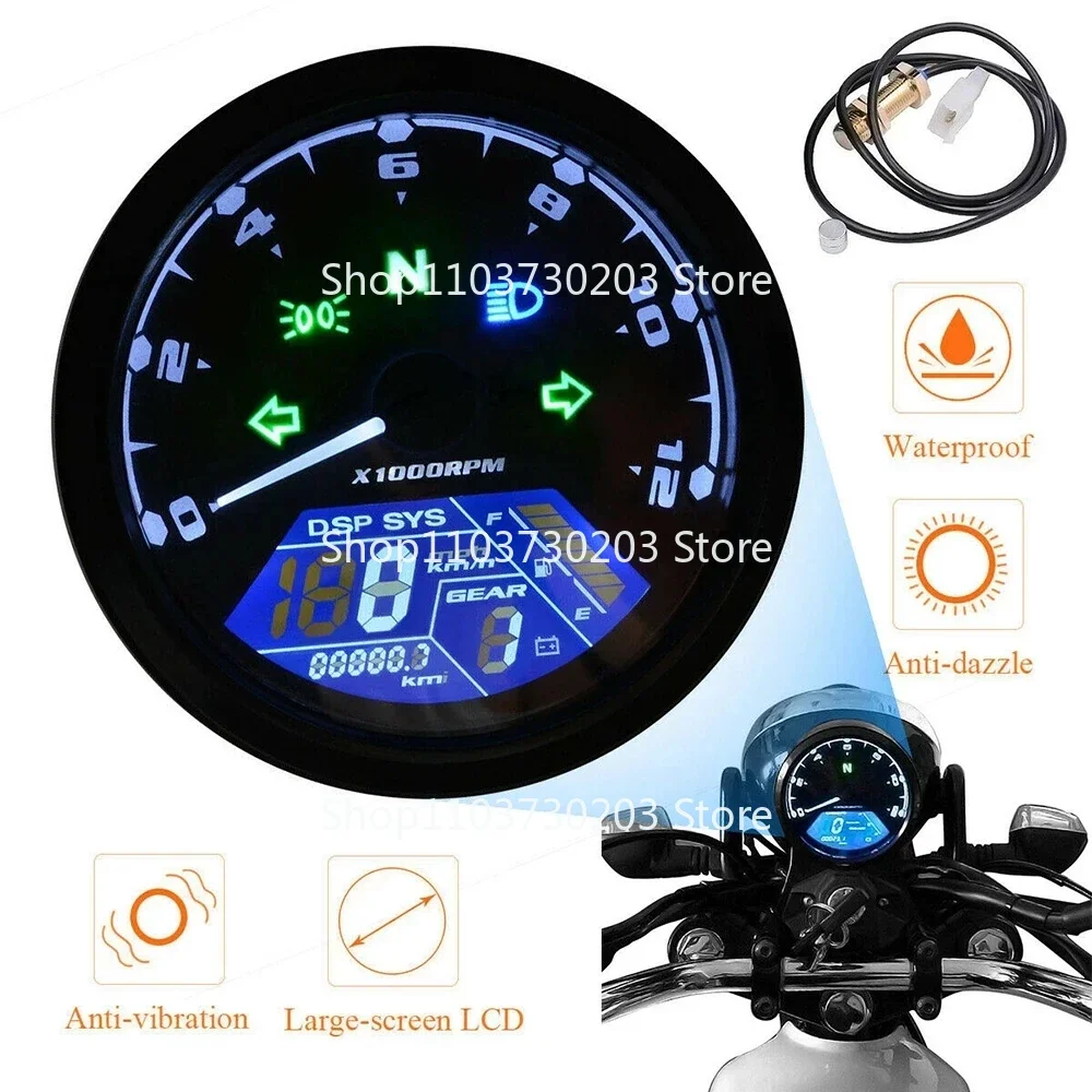 Universal LCD Motorcycle Digital Speedometer 12000PRM Waterproof Tachometer Odometer Motorcycle Panel Motorcycle Accessories