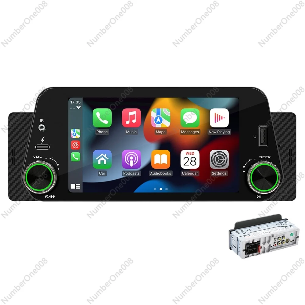 

5-дюймовый автомобильный MP5-плеер 1 DIN, беспроводной CarPlay, Android Auto, Bluetooth 5.1, FM-радио, сенсорный экран с функцией помощи при движении задним ходом, 60 Вт × 4