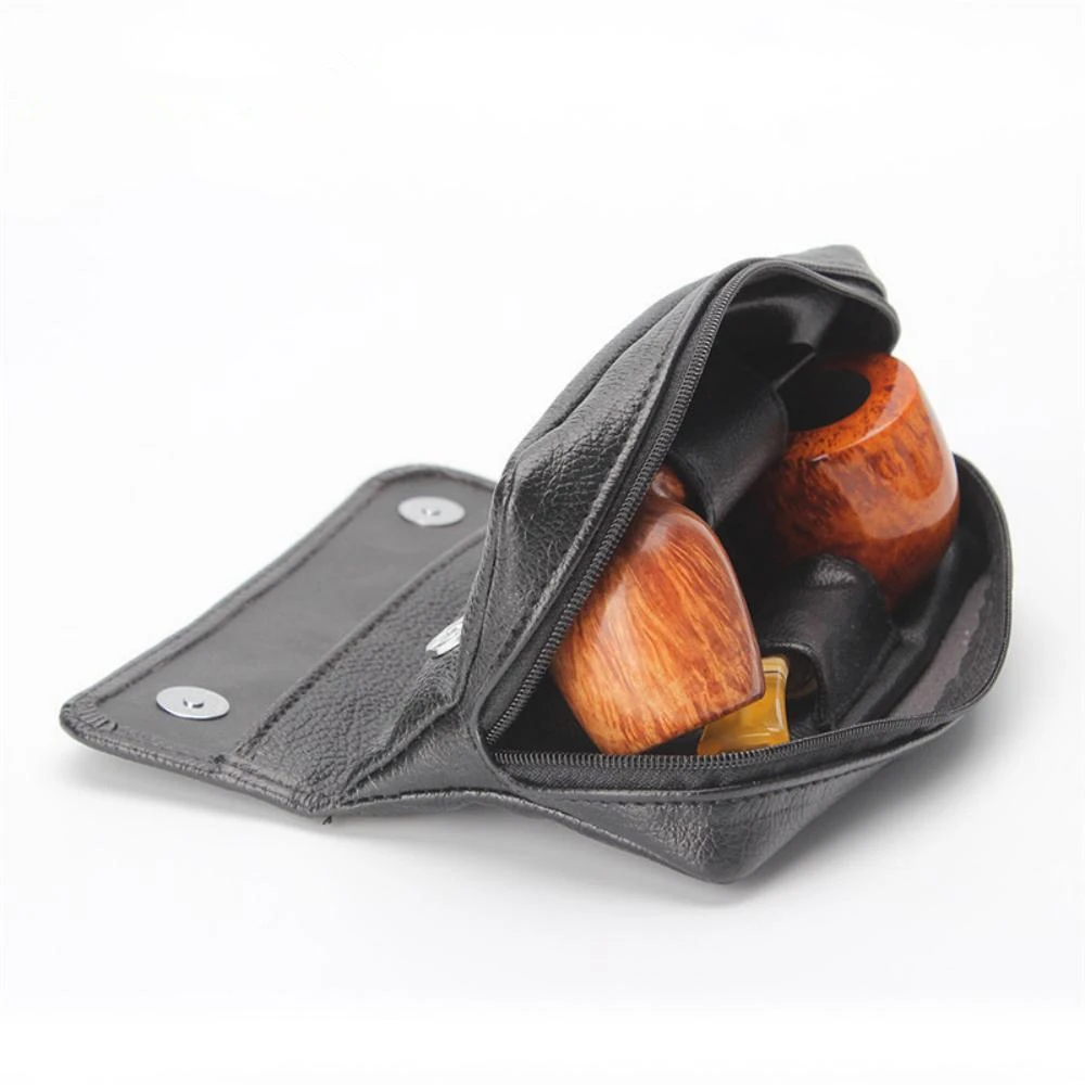 Soft PU Leather Pipe Smoke Bag Black Practical Portable Pouch 2 Smoking Pipes and Tobacco Tool Accessories Storage Bag