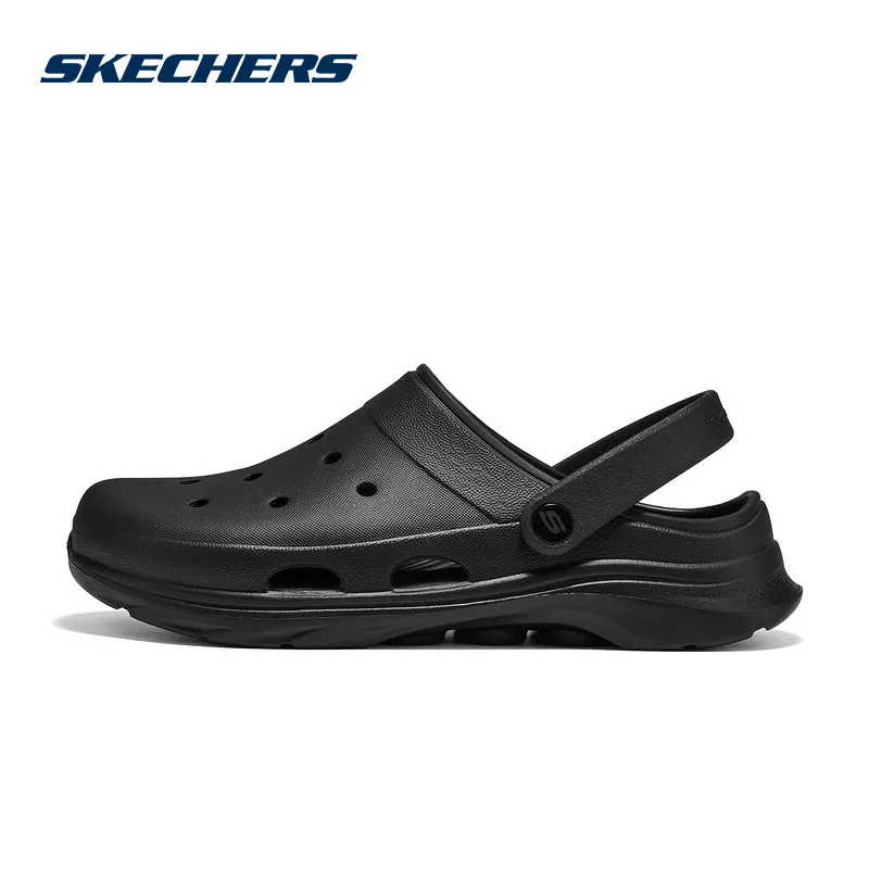 2026 Skechers Men GO WALK 7 Foamies Clogs Adjustable Strap Soft Lightweight Slip On Casual Beach Walking Sandals 243285-BBK