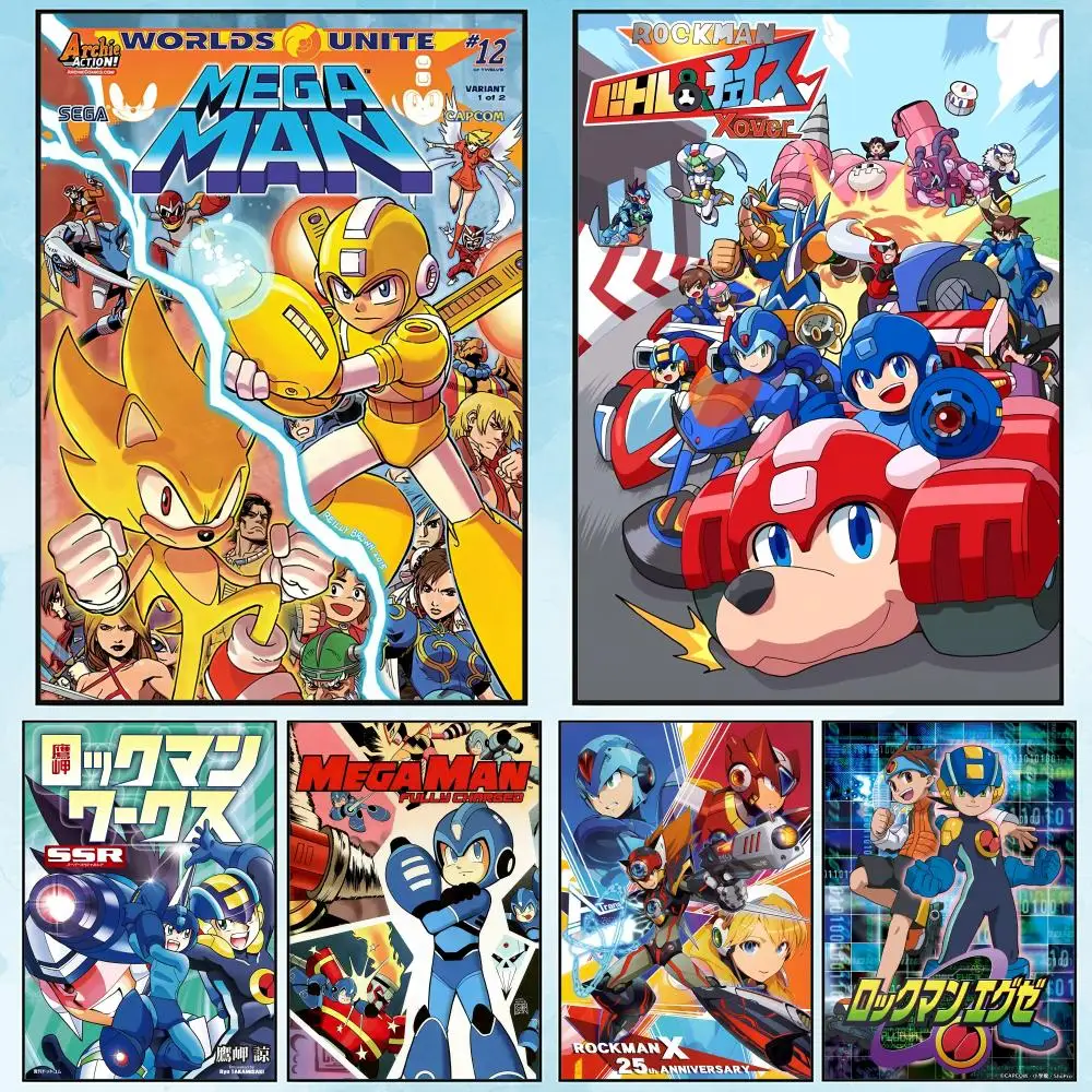 Anime R-Rockman Mega ManS Painting Calligraphy HD Canvas Waterproof Wall Decoration Interior Art For Home Office Bedroom