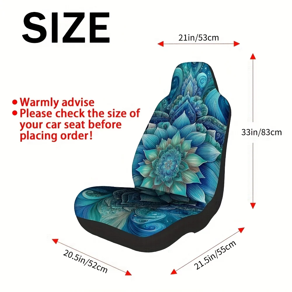 Set Of 2, Universally Compatible For Vehicles, Suvs, Sedans, And Trucks, Featuring Blue Floral Mandala Design Car Seat Covers Su
