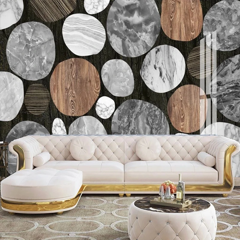 Custom Size Wall Mural Luxury 3D Imitation Marble Wood Grain Circle Pattern Wallpaper for Bedroom Living Room TV Sofa Background