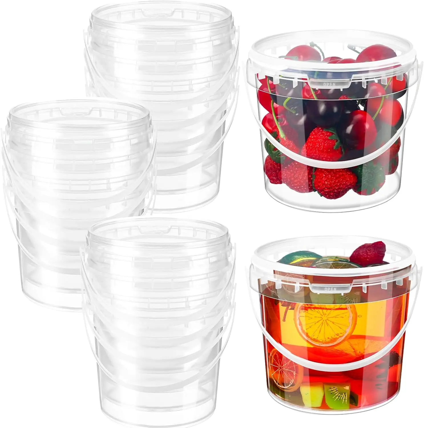 

20 Pack Clear Plastic Buckets with Lid and Handle, Food Storage Containers, Freezer and Microwave Safe