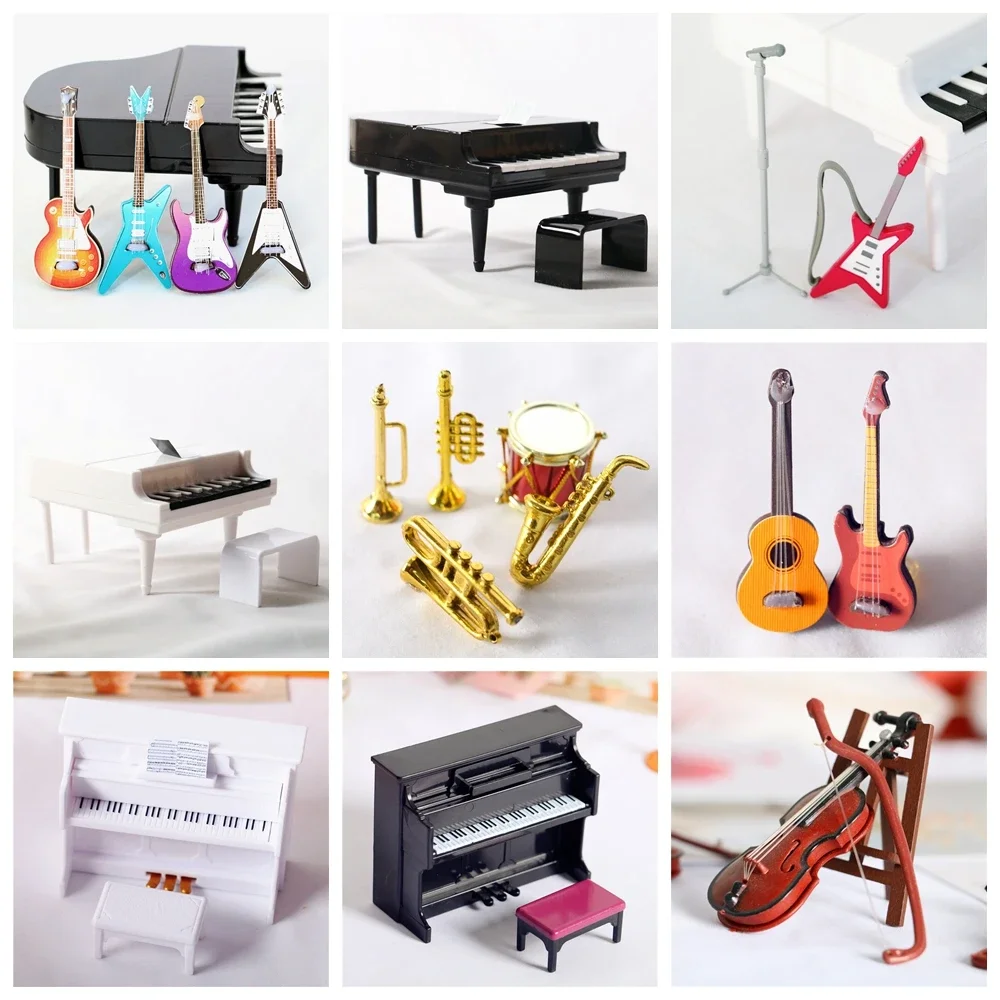 

1:12 Miniatures Doll House Mini Violin Piano Guitar Saxophone Dollhouse Decoration Simulation Music Instrument Accessories
