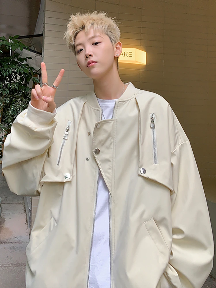 

American Vintage Men's Pilot Jaet Spring Autumn Trendy Baseball Coat Windproof Polyester Loose Fit Zipper Decorated