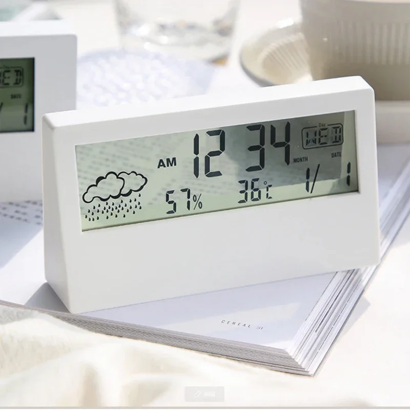 Child Alarm Thermohygrometer Clock Bedroom Decoration Creative Weather Display Electronic Alarm Clock Transparent LED Digital