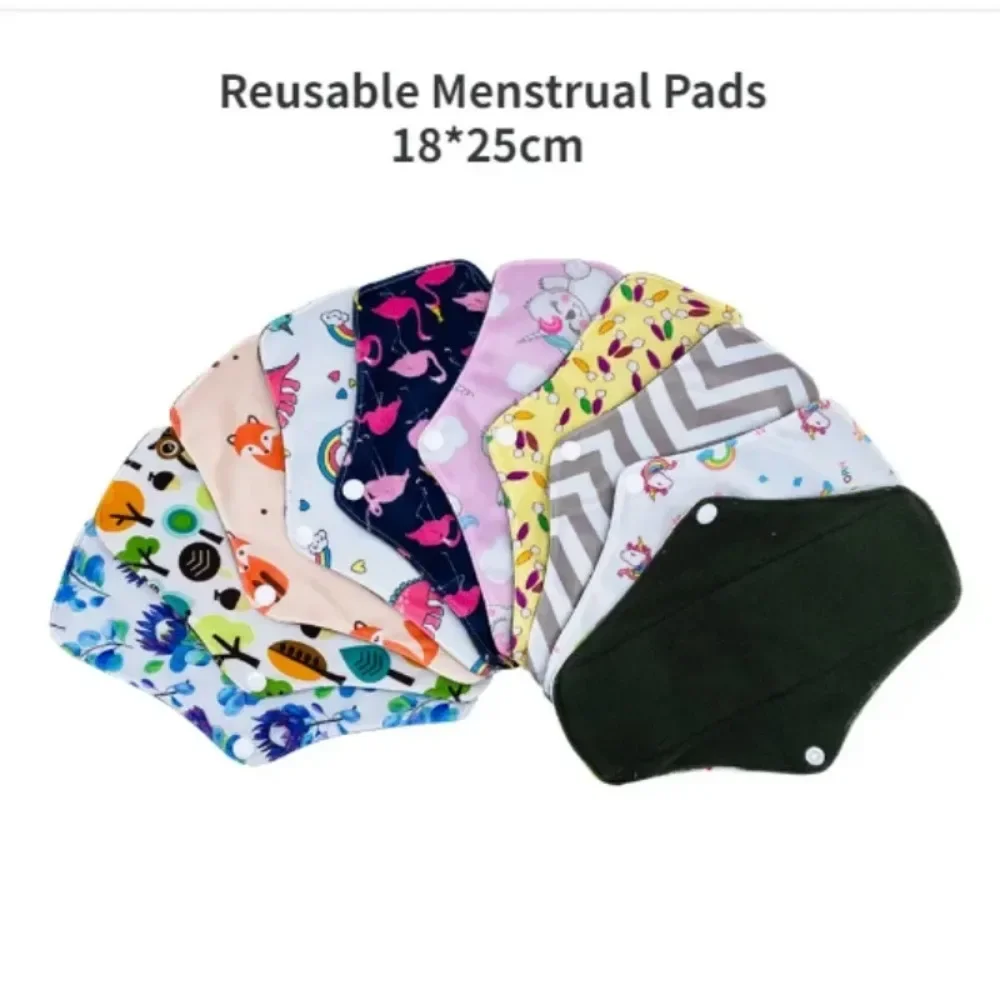 Women Reusable Menstrual Pads Washable Sanitary Towels Bamboo Cloth Pad Lady Leakproof Care Cotton Pad Cartoon Print 18*25cm