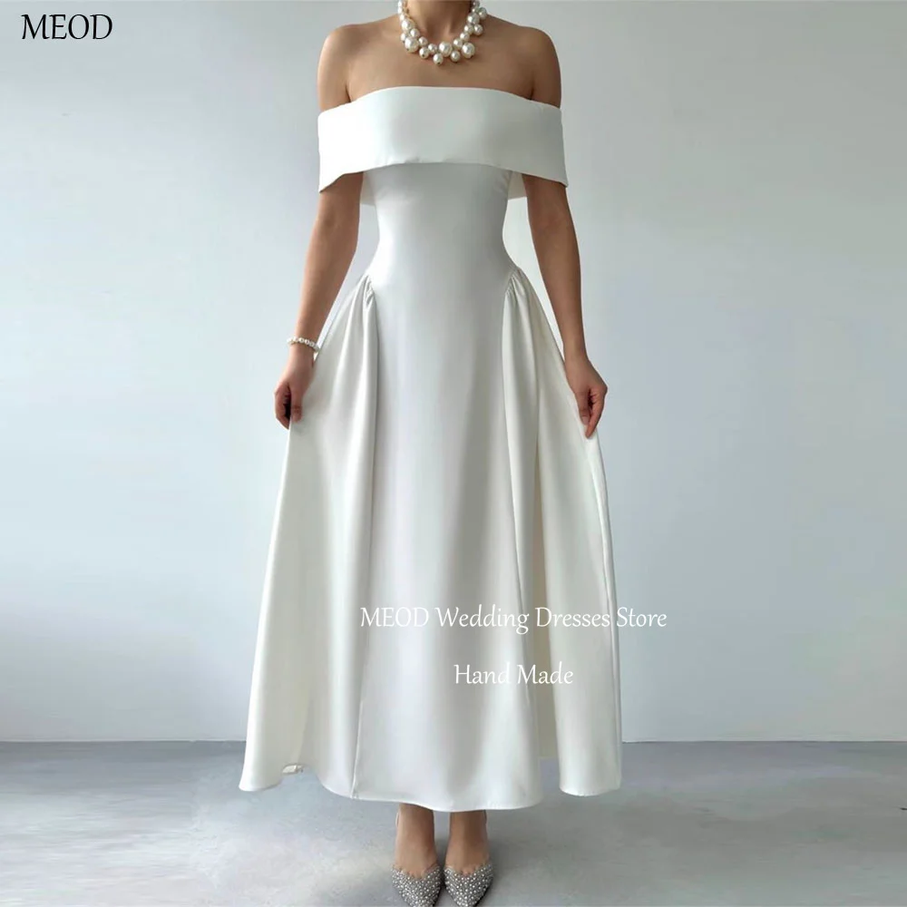

MEOD Elegant Wedding Dresses Bride Strapless A Line Satin Vestidos De Novia Ankle Length Off The Shoulder Dress Customized