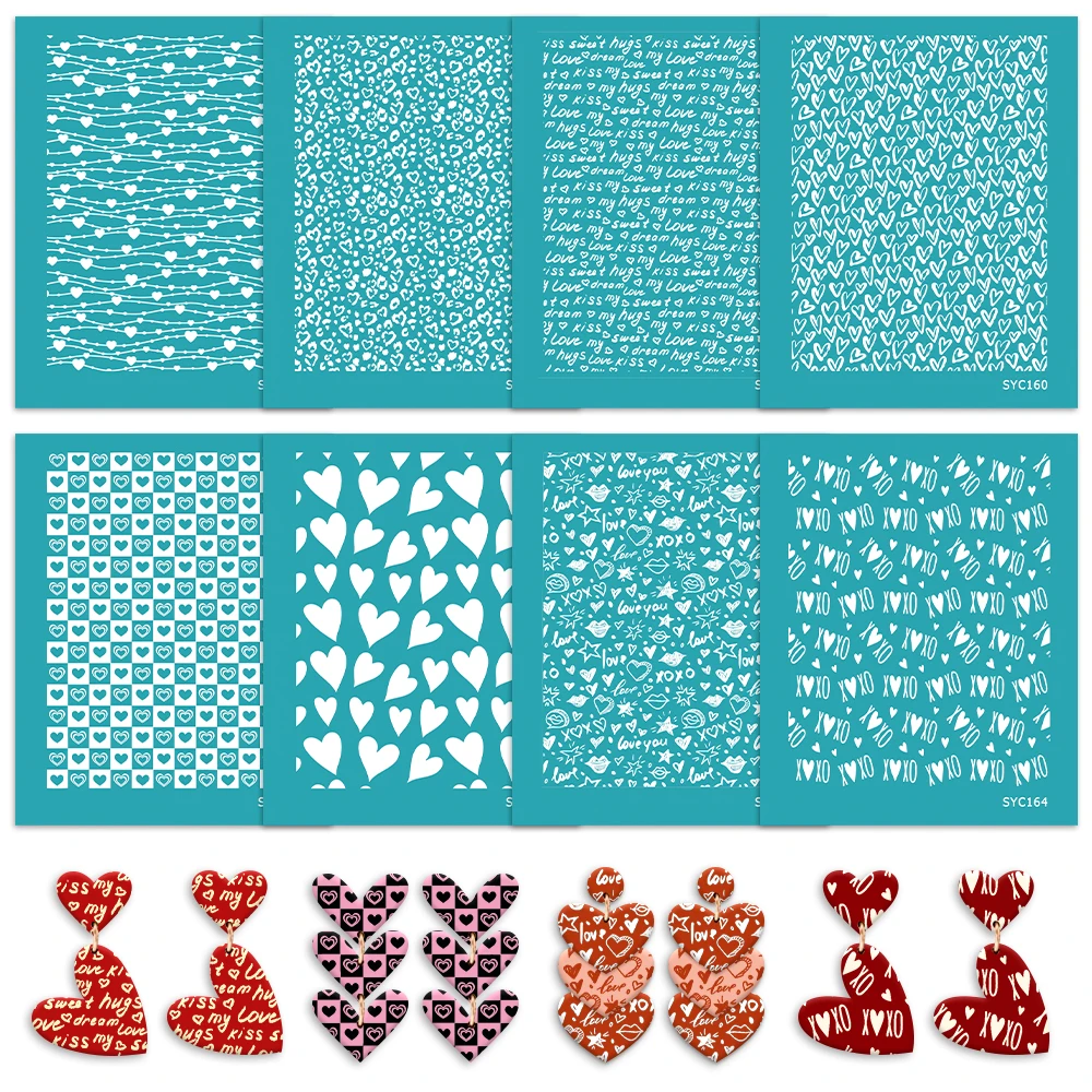 

XOXO Love You Many Hearts My Hugs Dream Polymer Clay Silk Screen Stencils for Printing Clay Stamps Jewelry Earrings Decor