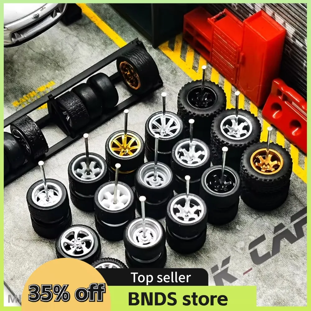 1/64 Wheels with Rubber Tires for 1:64 Toy Car Model Diecast Cars Miniature Parts Modified for Hotwheels (5 sets for 5 Cars)