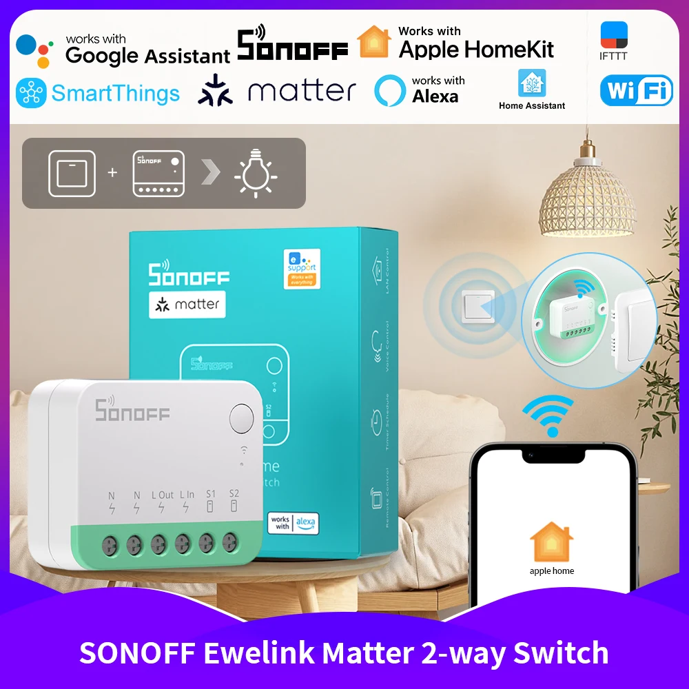 

Новый SONOFF MINIR4M Wi-Fi Matter Switch Smart Home ESP32 Chip Detach Relay работает с Apple Homekit Alexa Google Home EWeLink App