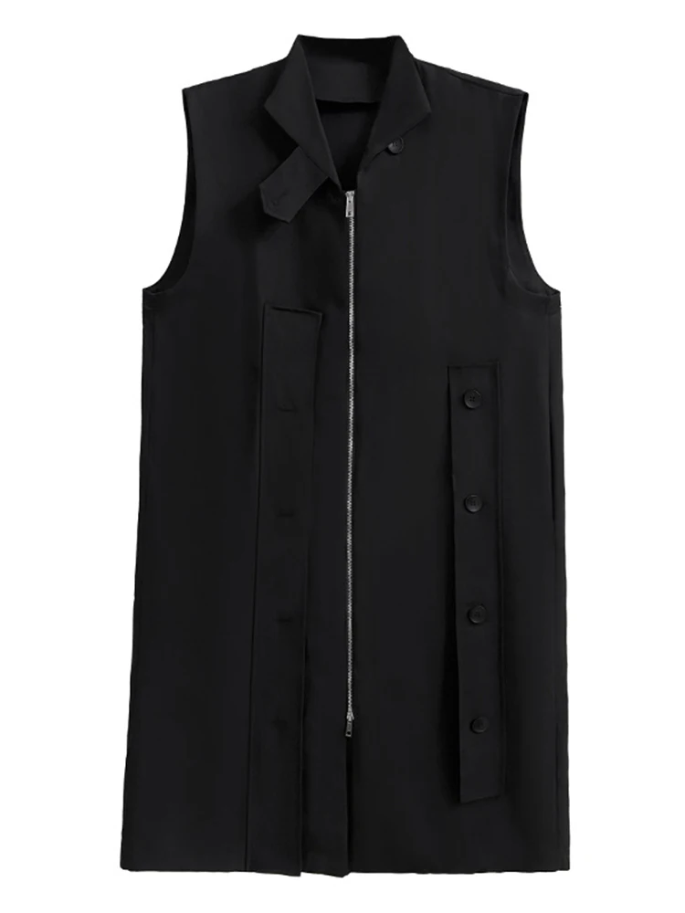 XITAO Black Long Sleeveless Trench Coat Stand Collar Irregular Single Breasted Women Casual Coat Spring All-match New DMJ3933