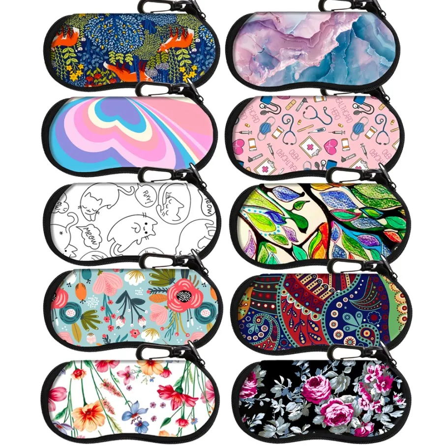 

Colorful Rose Flowers Fabric Glasses Box Zipper Soft Cloth Bags Women Men Sunglasses Bag Glasses Case Eyeglasses Case