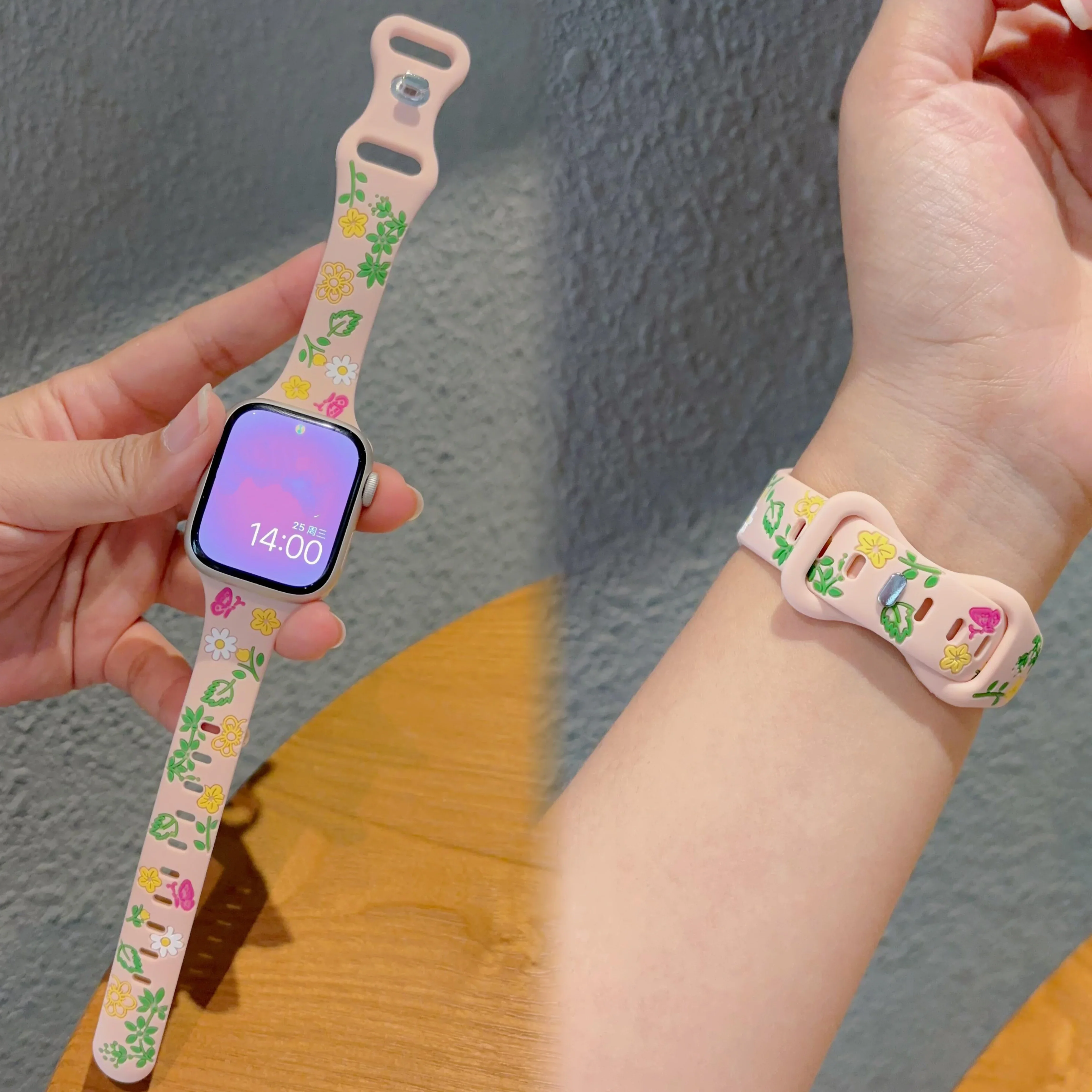 Модный силиконовый ремешок с цветком для Apple Watch, женский ремешок серии 10/9/8/7/6/5/4, 38 мм, 40 мм, 41 мм, 42 мм, 44 мм, 45 мм, 46 мм, 49 мм