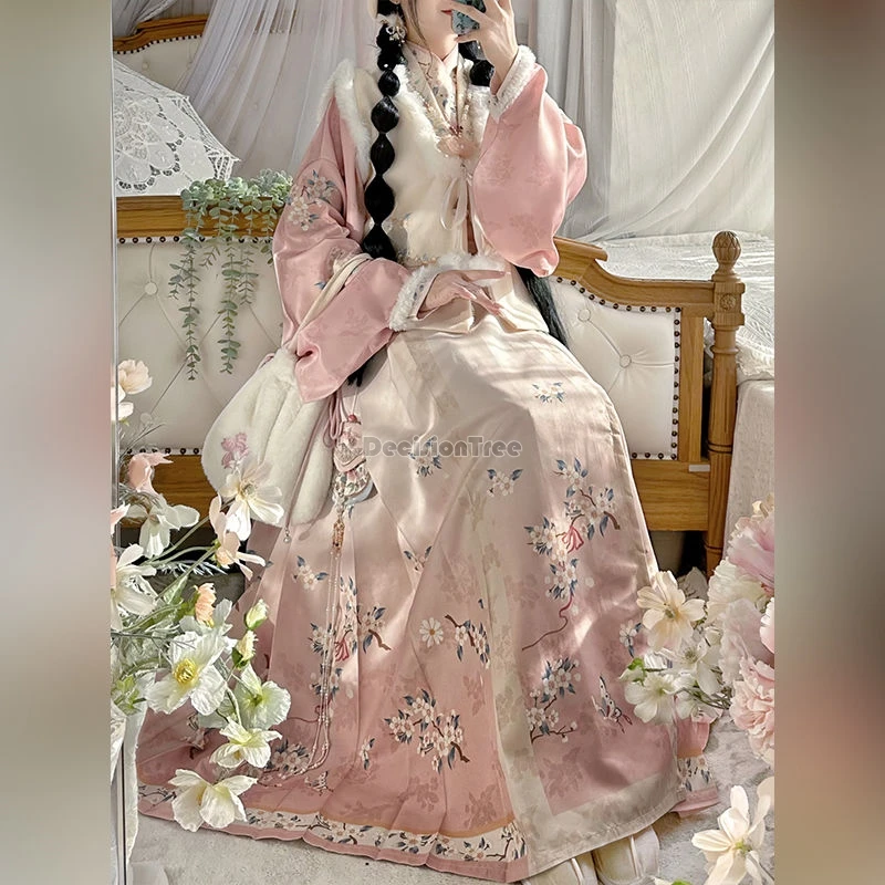 2024 fairy lively chinese ming made hanfu winter outdoor travel photography cotton hanfu classical gentle literature art suit