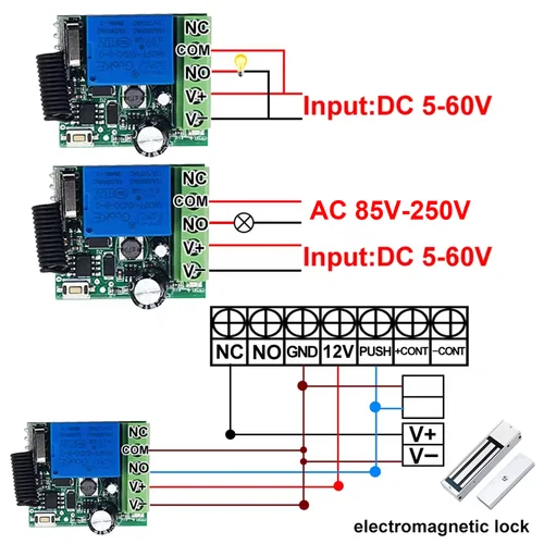 Imagen 2 del producto QIACHIP 433MHz interruptor de Control remoto inalámbrico contactos secos módulo de relé RF DC 5V 12V 24V 48V 60V controles remotos luz de puerta