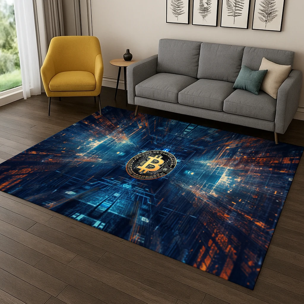 HD Bitcoin Pattern Carpet Rug for Home Bedroom Living Room Sofa Doormat Decor,Kid Area Rug Play Game Non-slip Floor Mat Gift